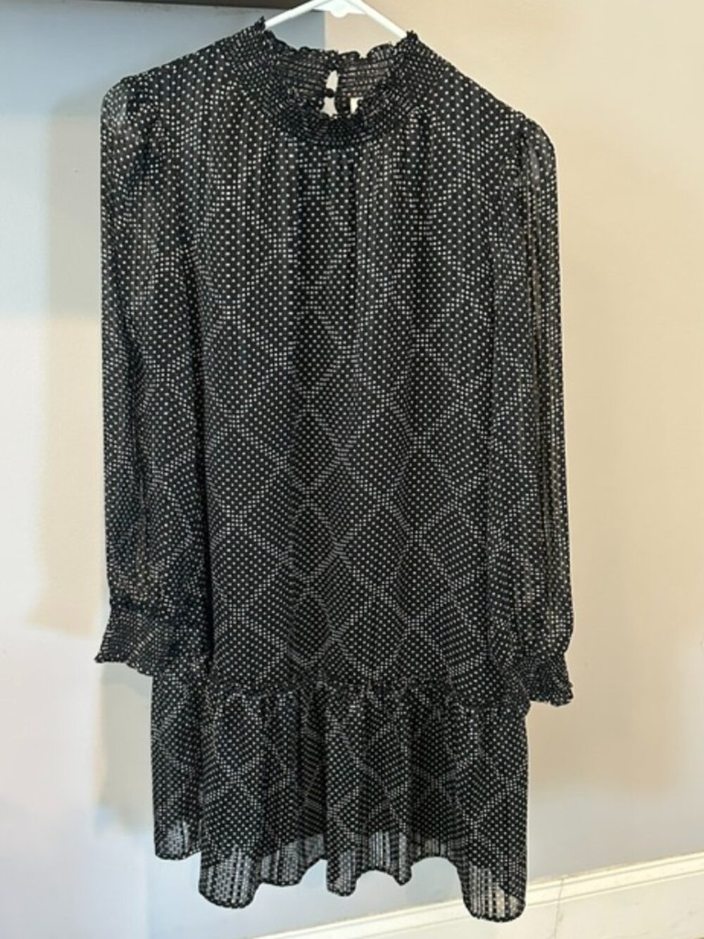 J. Crew Dress.  Size XS.  Color Black with Gold, Tan, and White Polka Dots